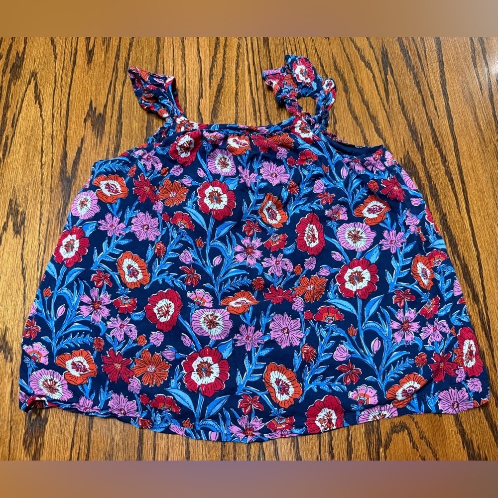 Vineyard Vines Girl's Sleeveless Tisbury Floral Tank Top Blue Pink Cotton Medium - Picture 4 of 10